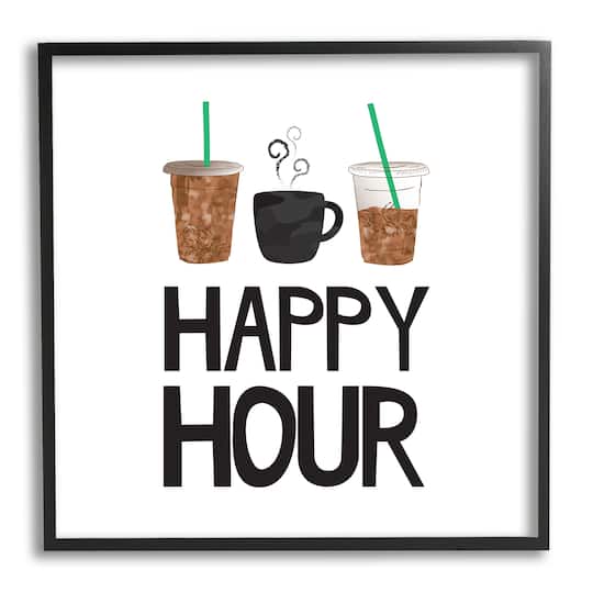 Stupell Industries Happy Hour Phrase Coffee Iced Drink Kitchen Beverage Framed Wall Art